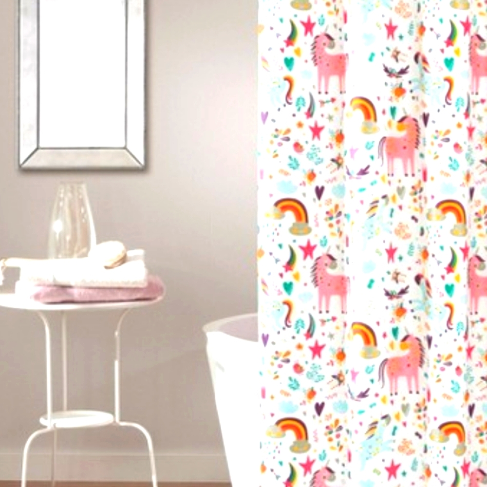 Shower curtain unicorn heart